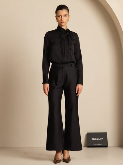 Rosstef 19Momme Silk Tie Neck Long Sleeve Blouse