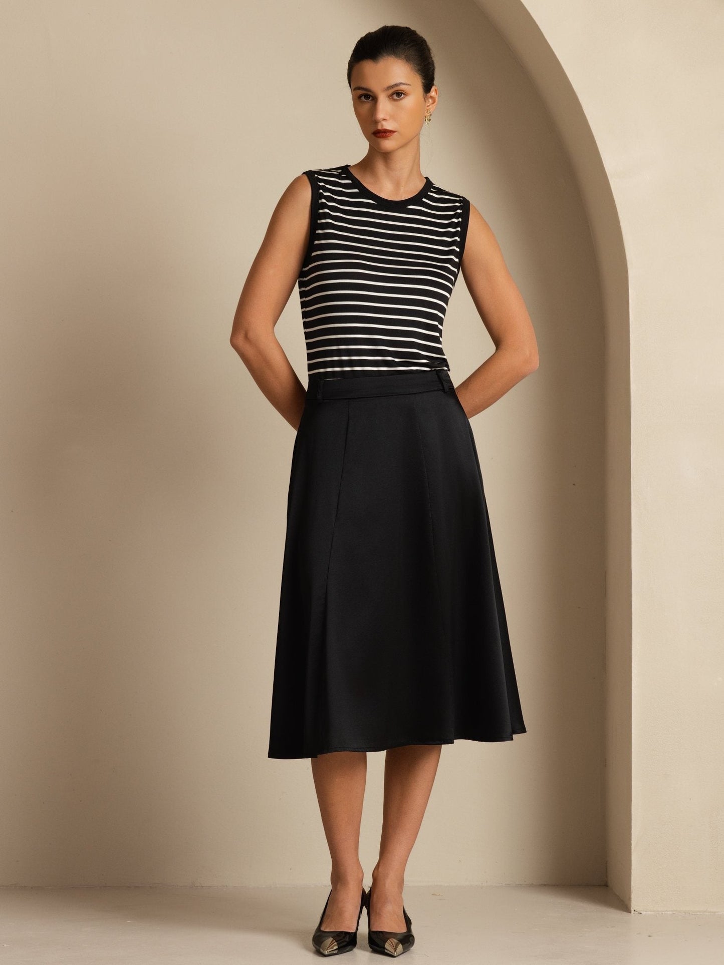 Rosstef Silk A-Line Midi Skirt with Pockets