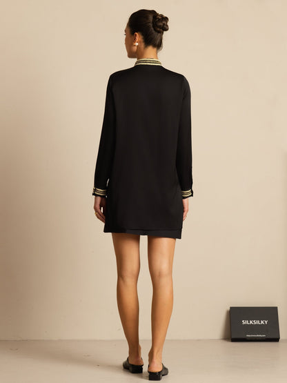 Rosstef 19Momme Stretch Silk Pleated Stand Collar Blouse