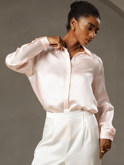 Rosstef 19Momme Silk Long Sleeve Lapel Collar Kadın Bluzu