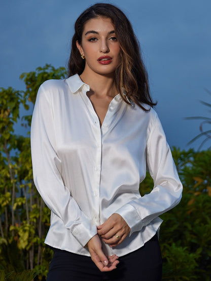 Rosstef 19Momme Sik Long Sleeve Lapel Collar Kadın Günüşü