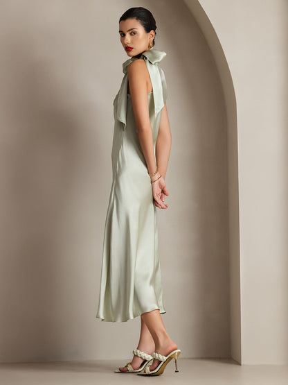 Rosstef 19Momme Silk Sleeveless Tie Neck Midi Dress