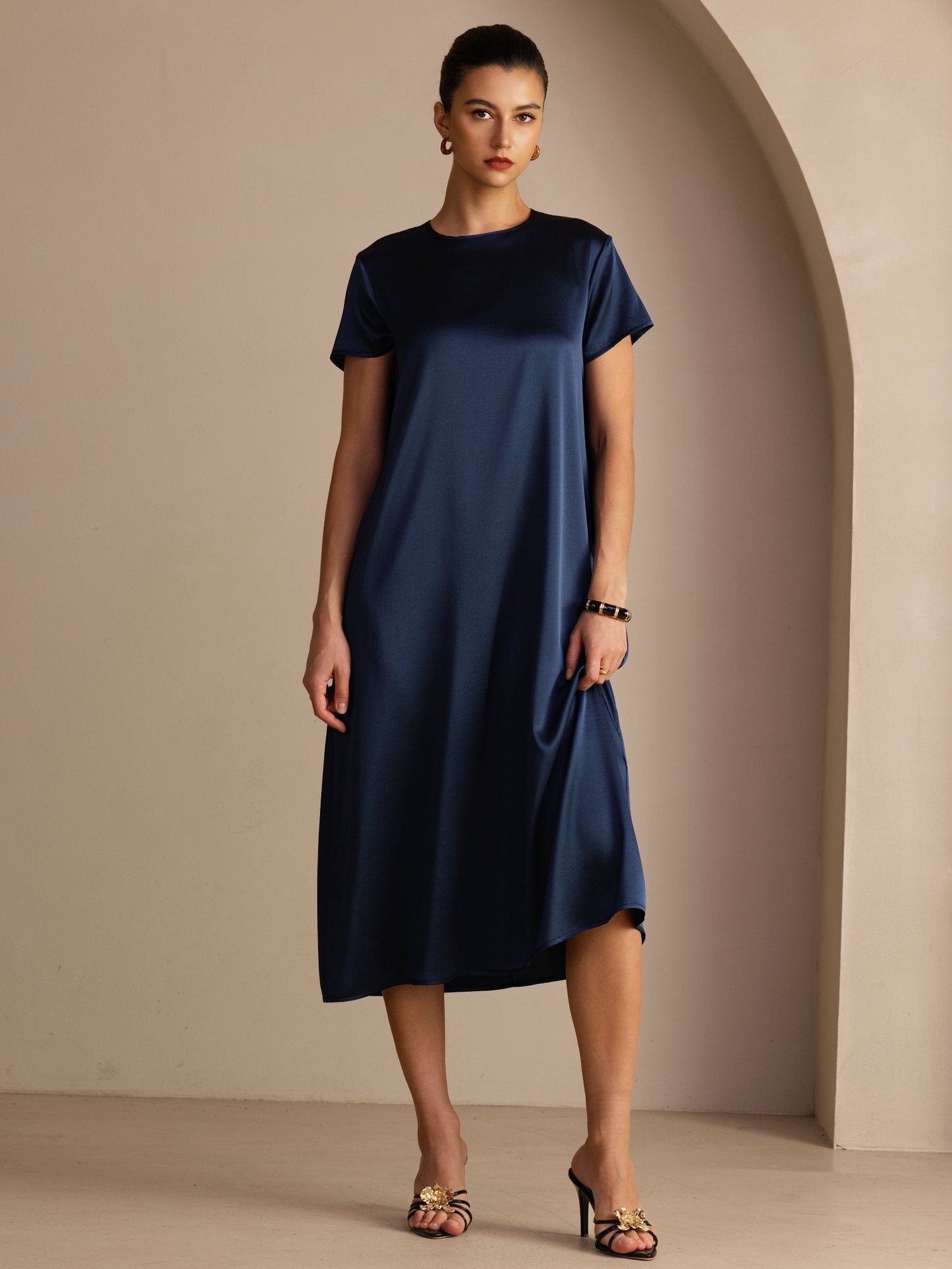 Rosstef 19Momme Silk Midi Dress With Side Pockets
