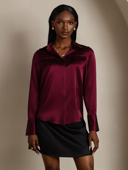 Rosstef 19Momme Silk Long Sleeve Lapel Collar Military Shirt