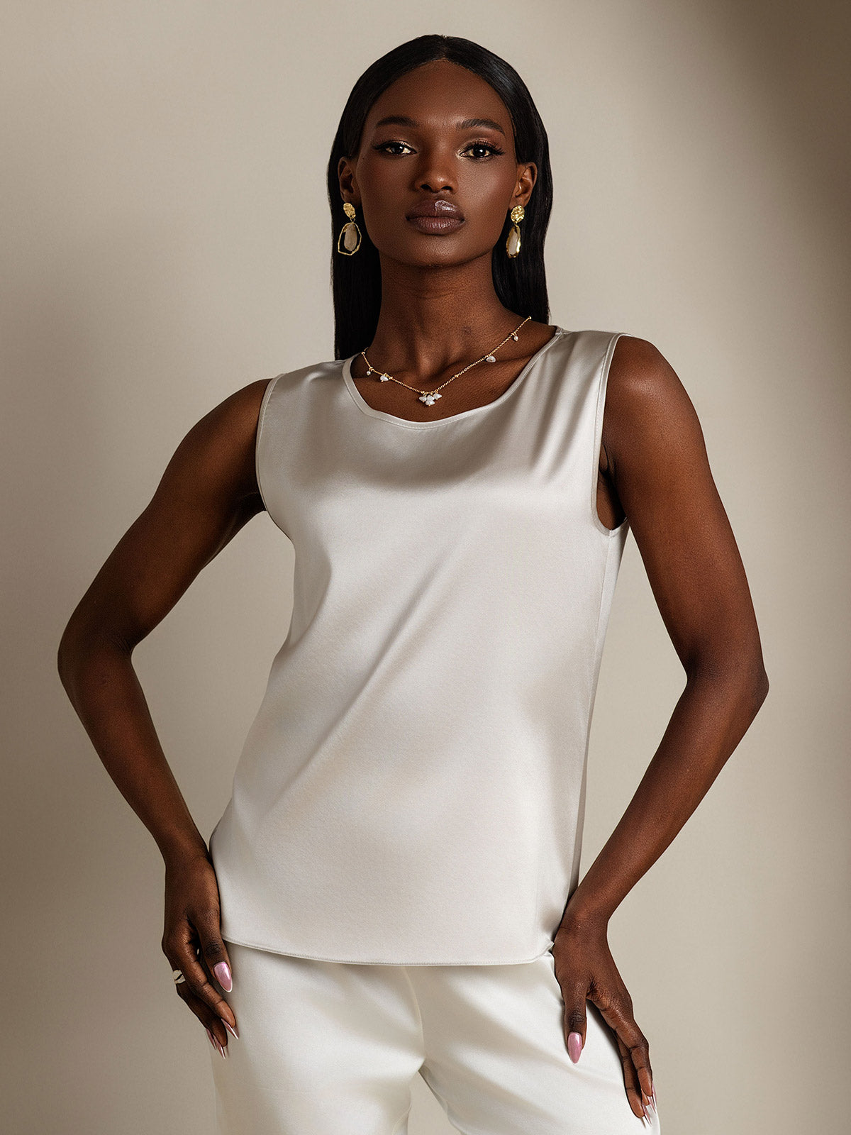 Rosstef 19Momme Silk Sleeveless Round Neck Women's Tank Top