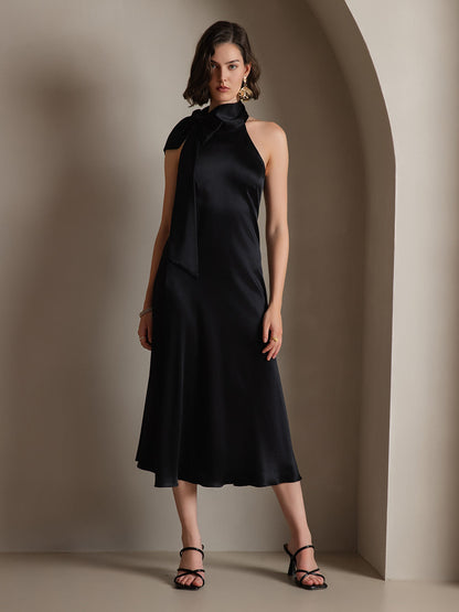 Rosstef 19Momme Silk Sleeveless Tie Neck Midi Dress
