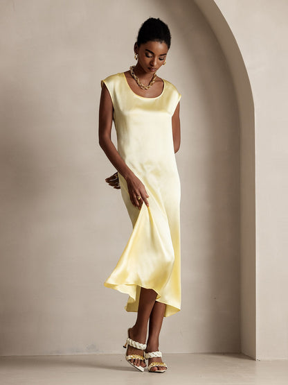 Rosstef 19Momme Silk Cap Sleeve Round Neck Midi Dress