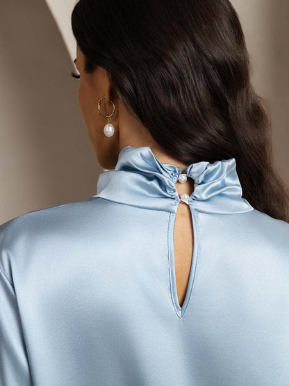 Rosstef 19Momme Silk Keyhole Neck Blouse with Pearl Buttons