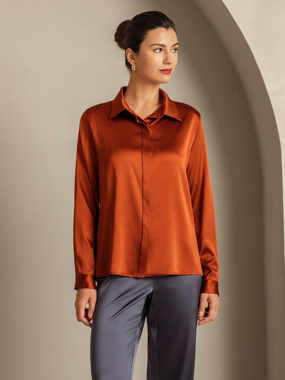 Rosstef 19 Momme Silk Long Sleeve Lapel Collar Kadın Şortu