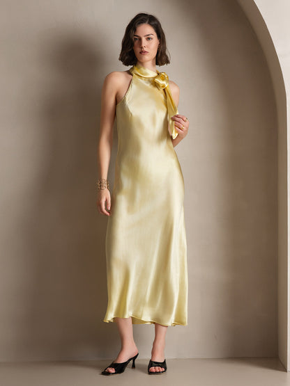 Rosstef 19Momme Silk Sleeveless Tie Neck Midi Dress