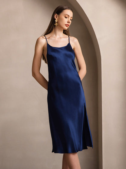 Rosstef Pure Silk Midi Dress with Criss Cross V-Back
