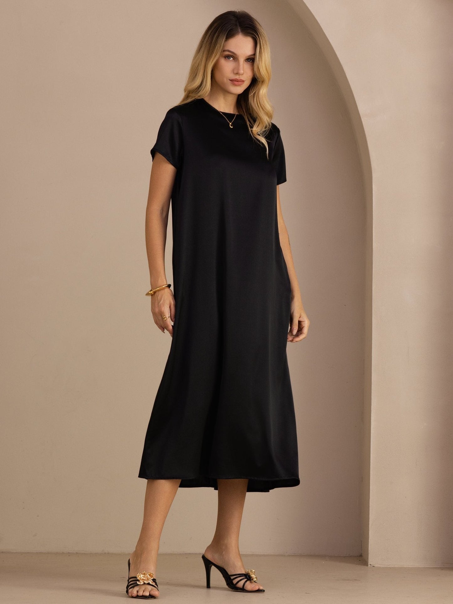 Rosstef 19Momme Silk Midi Dress With Side Pockets