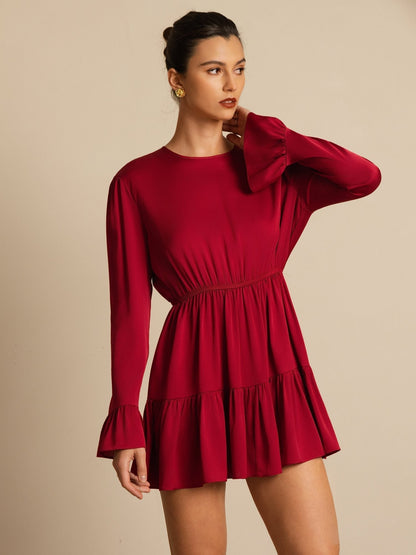 Rosstef 19Momme Stretch Silk Ruffle Sleeves Short Dress