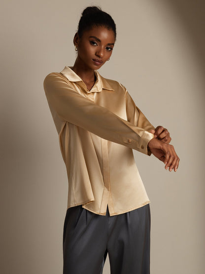 Rosstef 19 Momme Silk Long Sleeve Lapel Collar Kadın Şortu