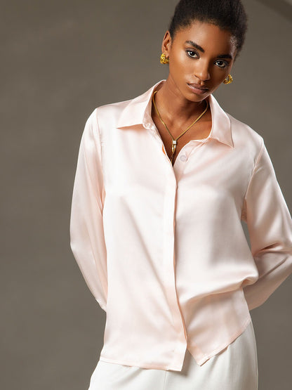 Rosstef 19Momme Silk Long Sleeve Lapel Collar Kadın Bluzu