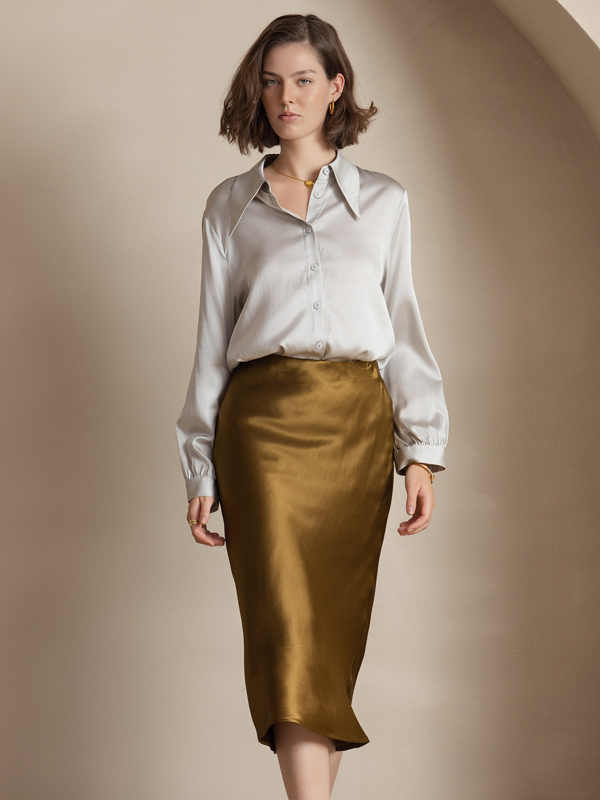 Rosstef 100% Mulberry Silk Stretch Long Straight Skirt