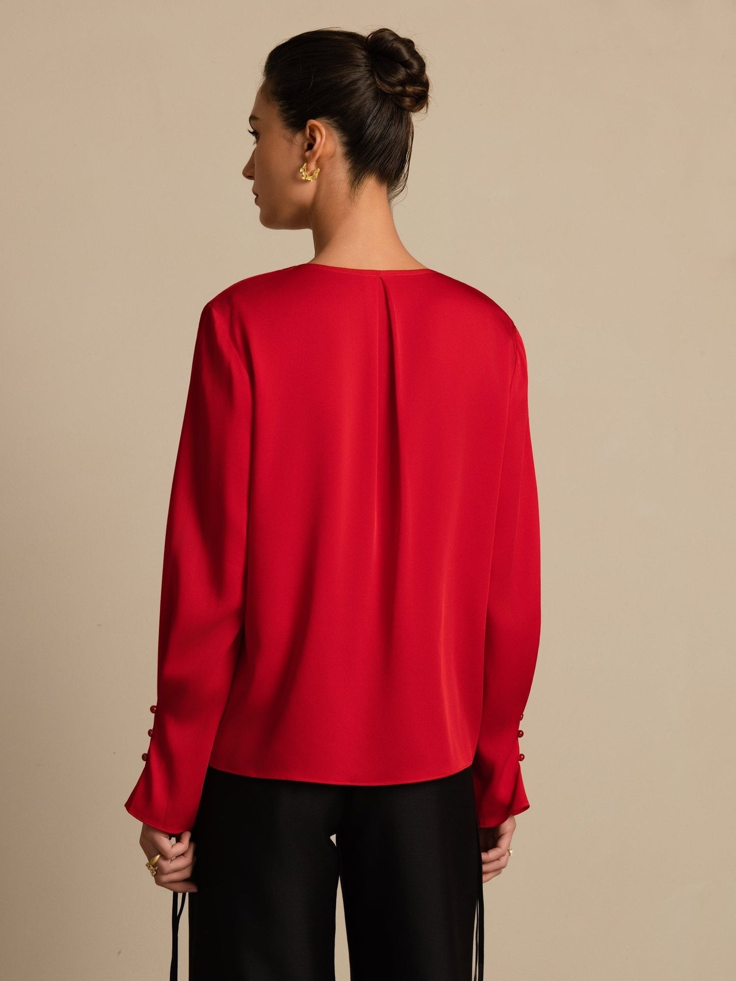 Rosstef 19Momme Stretch Silk V Neck Long Sleeve Blouse