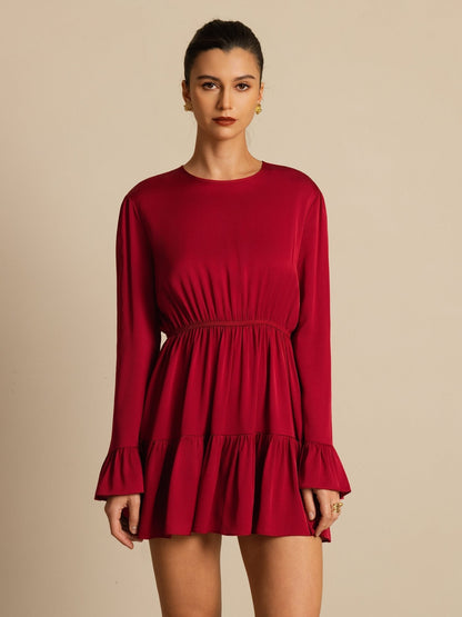 Rosstef 19Momme Stretch Silk Ruffle Sleeves Short Dress