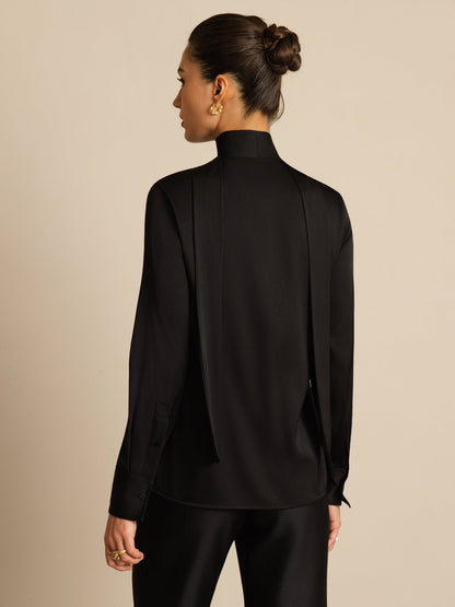 Rosstef 19Momme Silk Tie Neck Long Sleeve Blouse