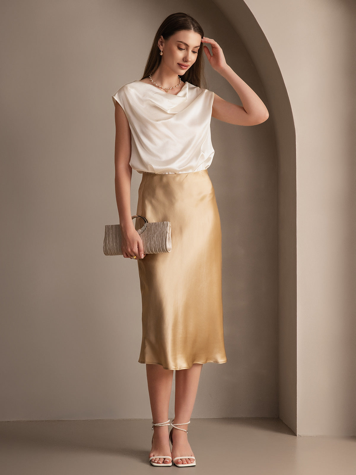 Rosstef 100% Mulberry Silk Stretch Long Straight Skirt