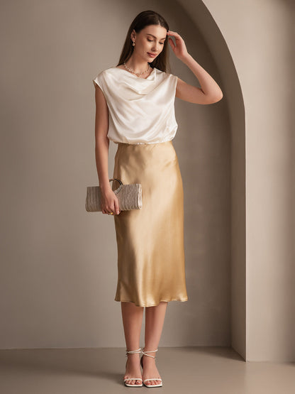 Rosstef 100% Mulberry Silk Stretch Long Straight Skirt