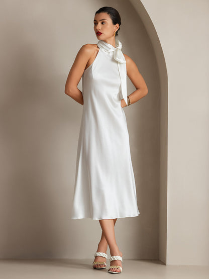Rosstef 19Momme Silk Sleeveless Tie Neck Midi Dress