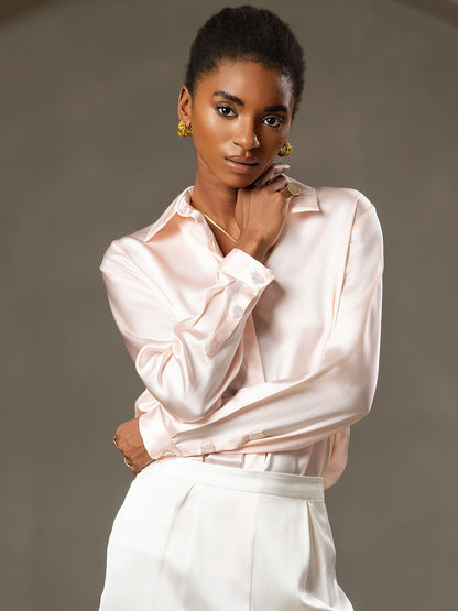 Rosstef 19Momme Silk Long Sleeve Lapel Collar Kadın Bluzu