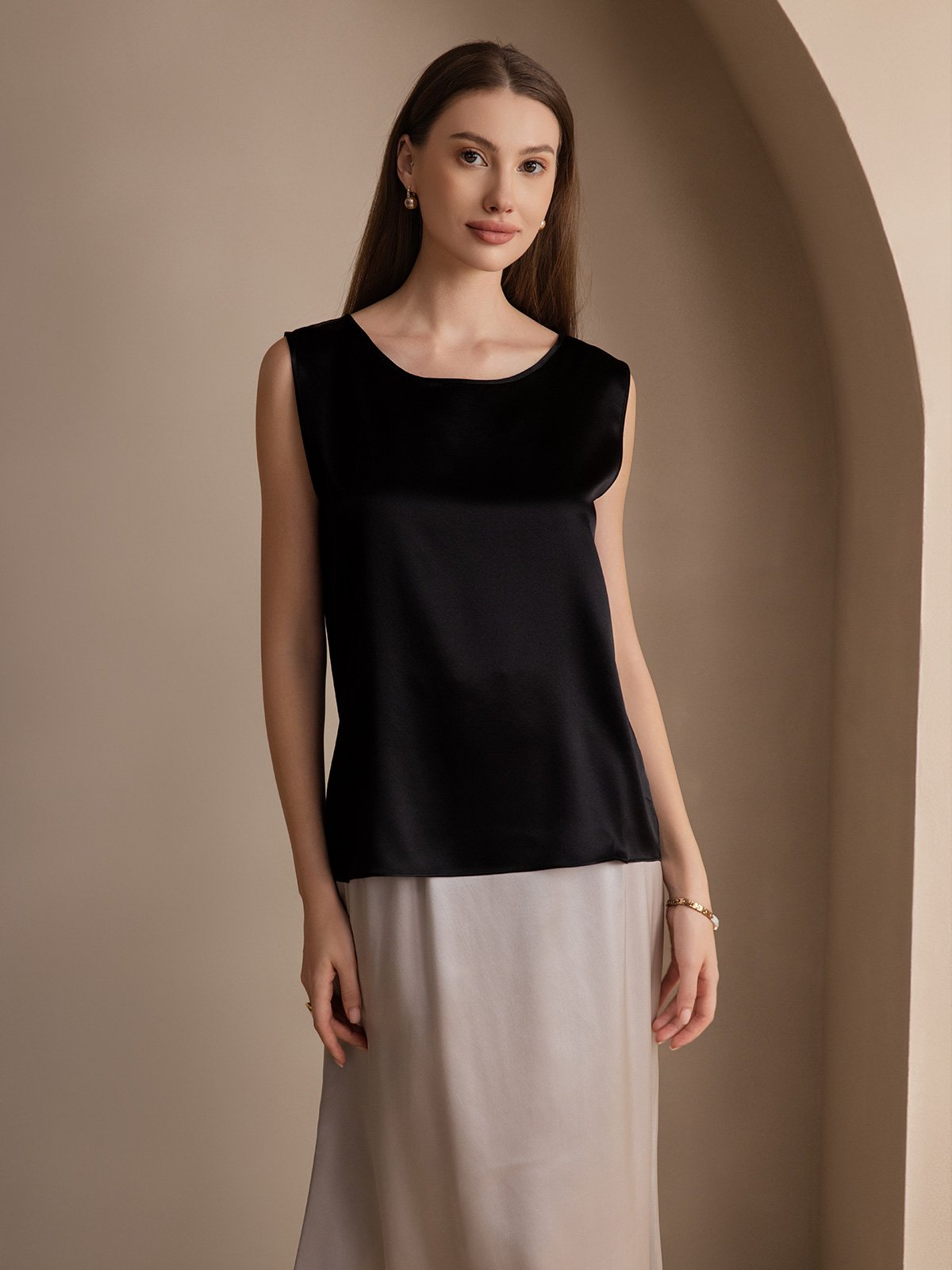Rosstef 19Momme Silk Sleeveless Round Neck Women's Tank Top