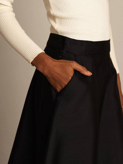Rosstef 32Momme Silk-Wool Blend A Line Midi Skirt with Zipper Design