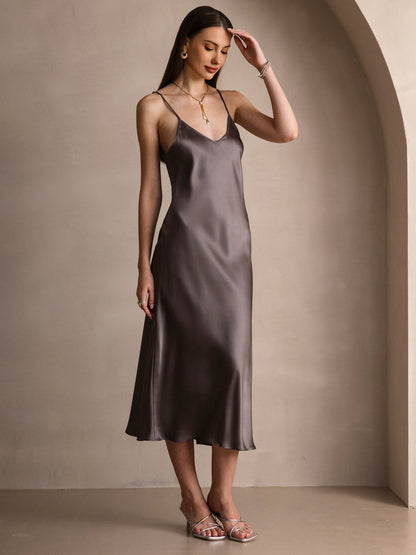 Rosstef 100% Mulberry Silk Spaghetti Strap Midi Long Dress