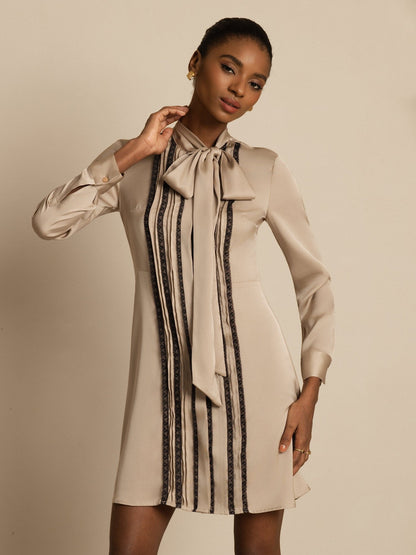Rosstef 19Momme Stretch Silk Tie-Neck Short Shirt Dress