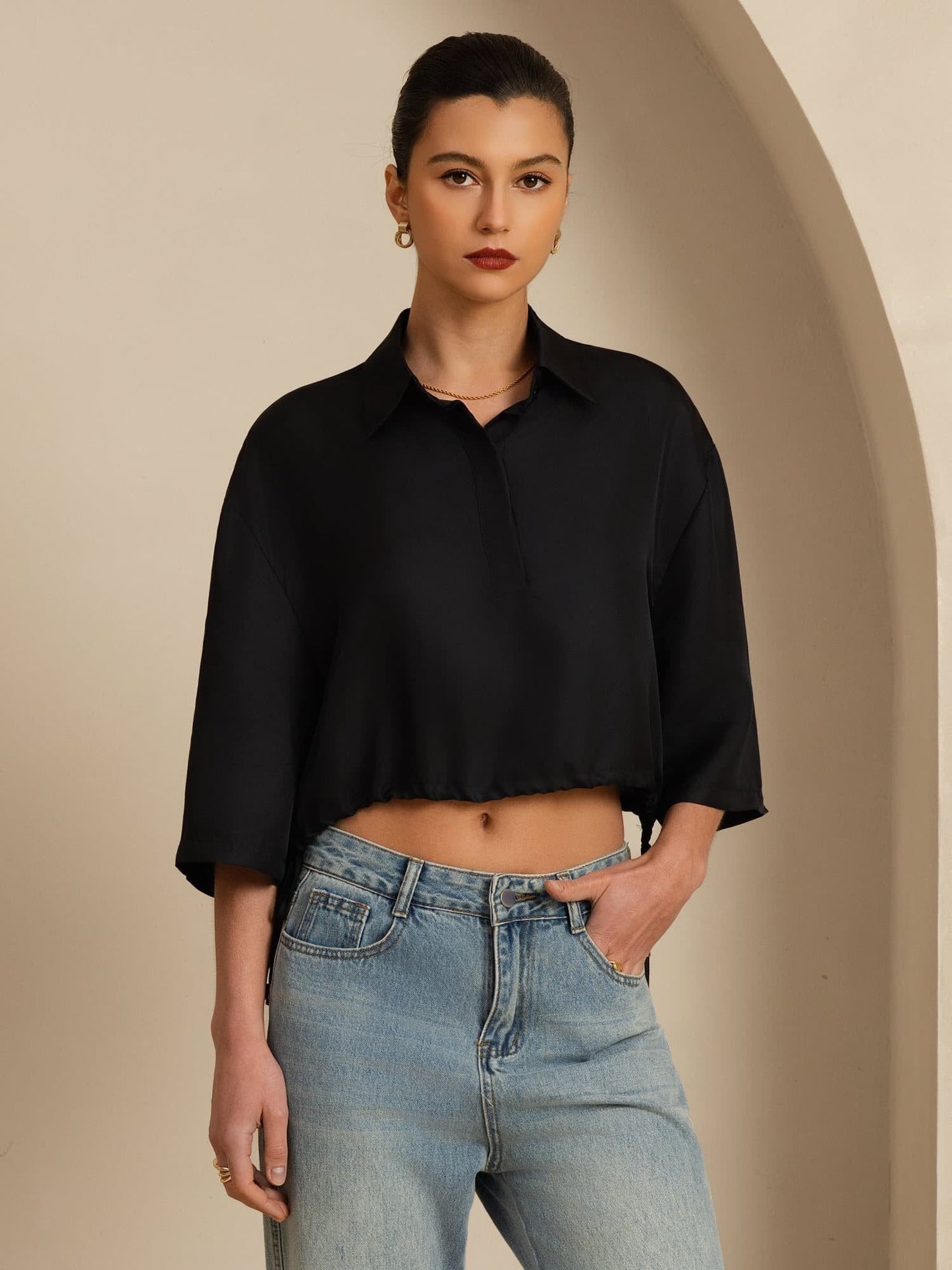 Rosstef Pure Silk Kadın Çift Kol Kaba Bluz
