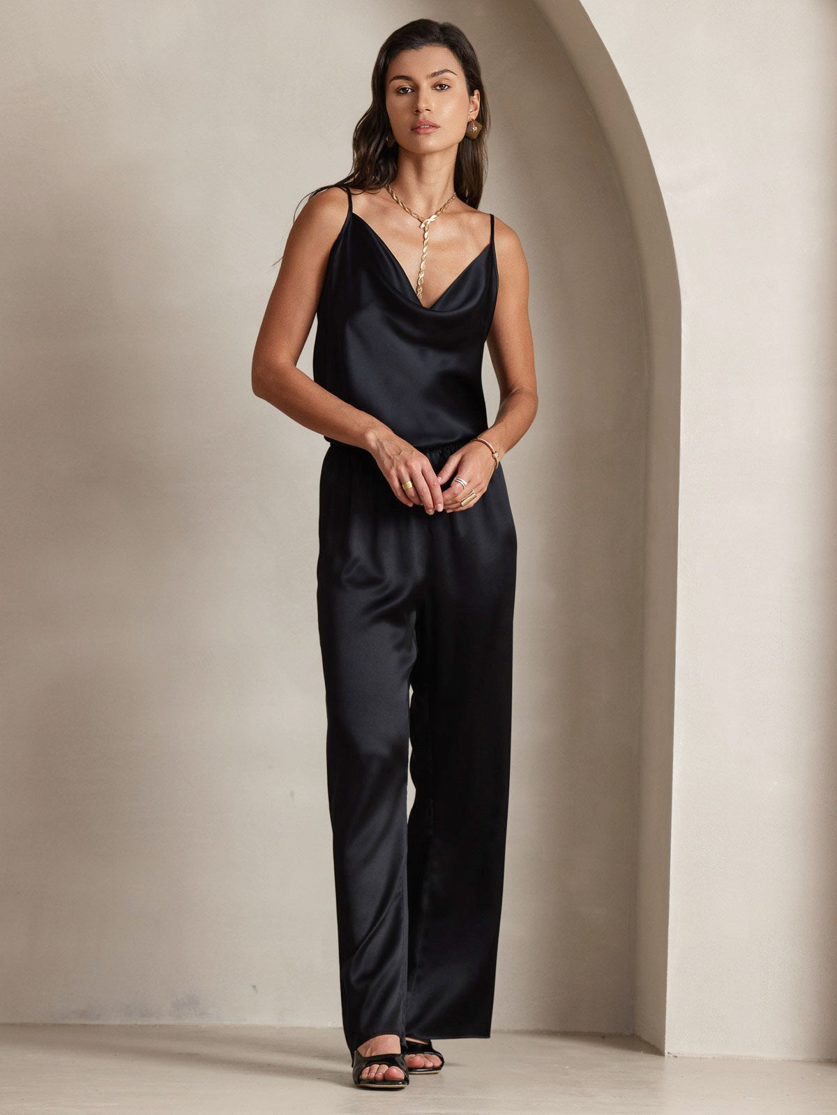 Rosstef 19Momme Silk Cowl Neck Camisole Top