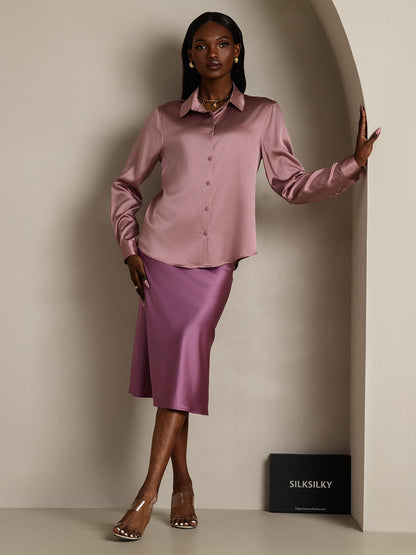Rosstef 19Momme Sik Long Sleeve Lapel Collar Kadın Günüşü