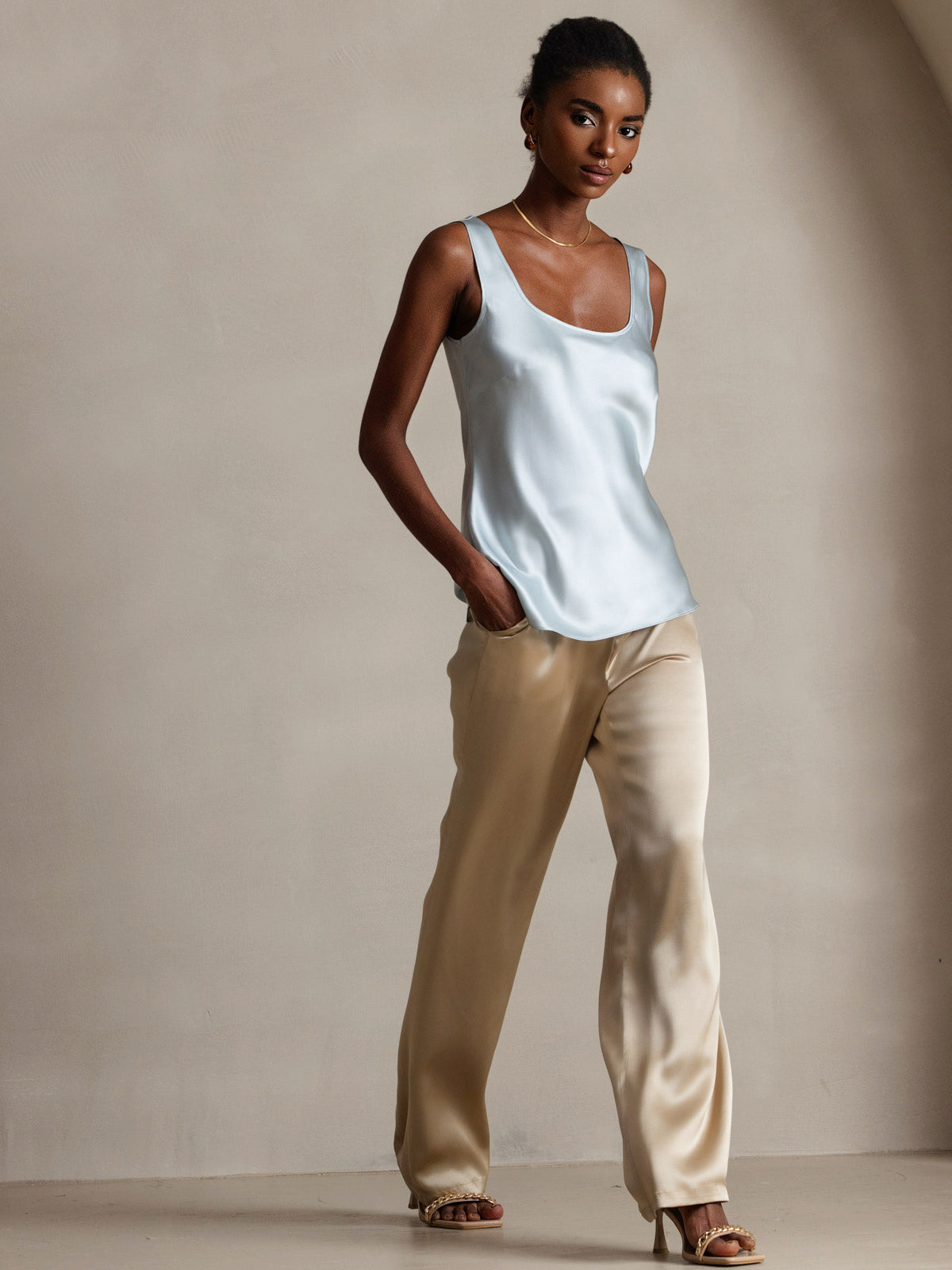 Rosstef 100% Mulberry Silk U Çıkıntılı Tank Top