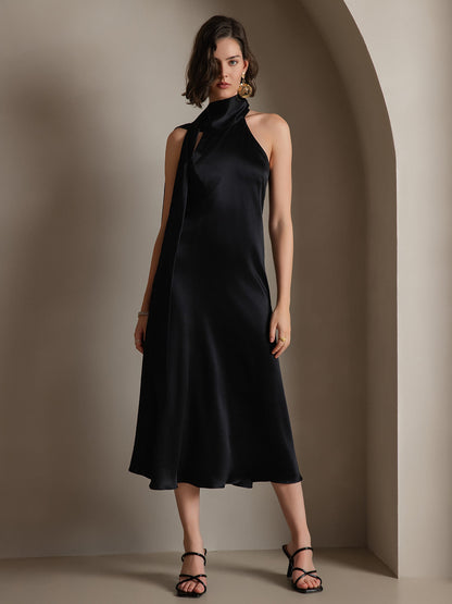 Rosstef 19Momme Silk Sleeveless Tie Neck Midi Dress