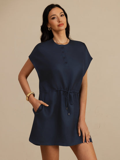 Rosstef Pure Silk Henley Neck Cap Sleeve Short Dress