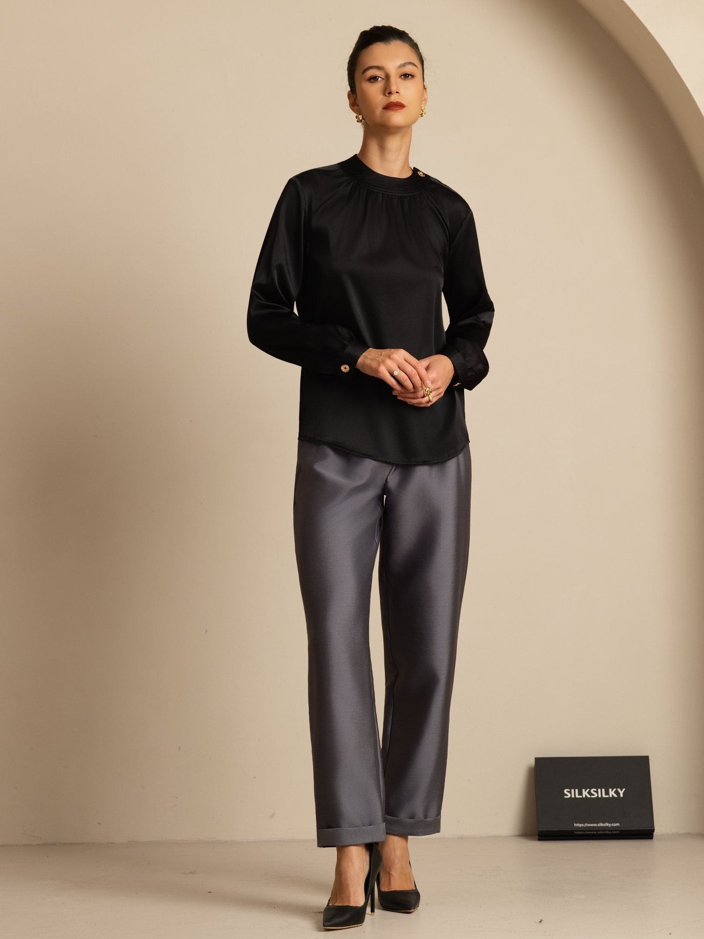 Rosstef 19Momme Silk Kadın Uzun Kollu Bluzu