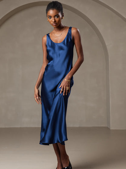 Rosstef 100% Mulberry Silk U Neck Midi Long Dress