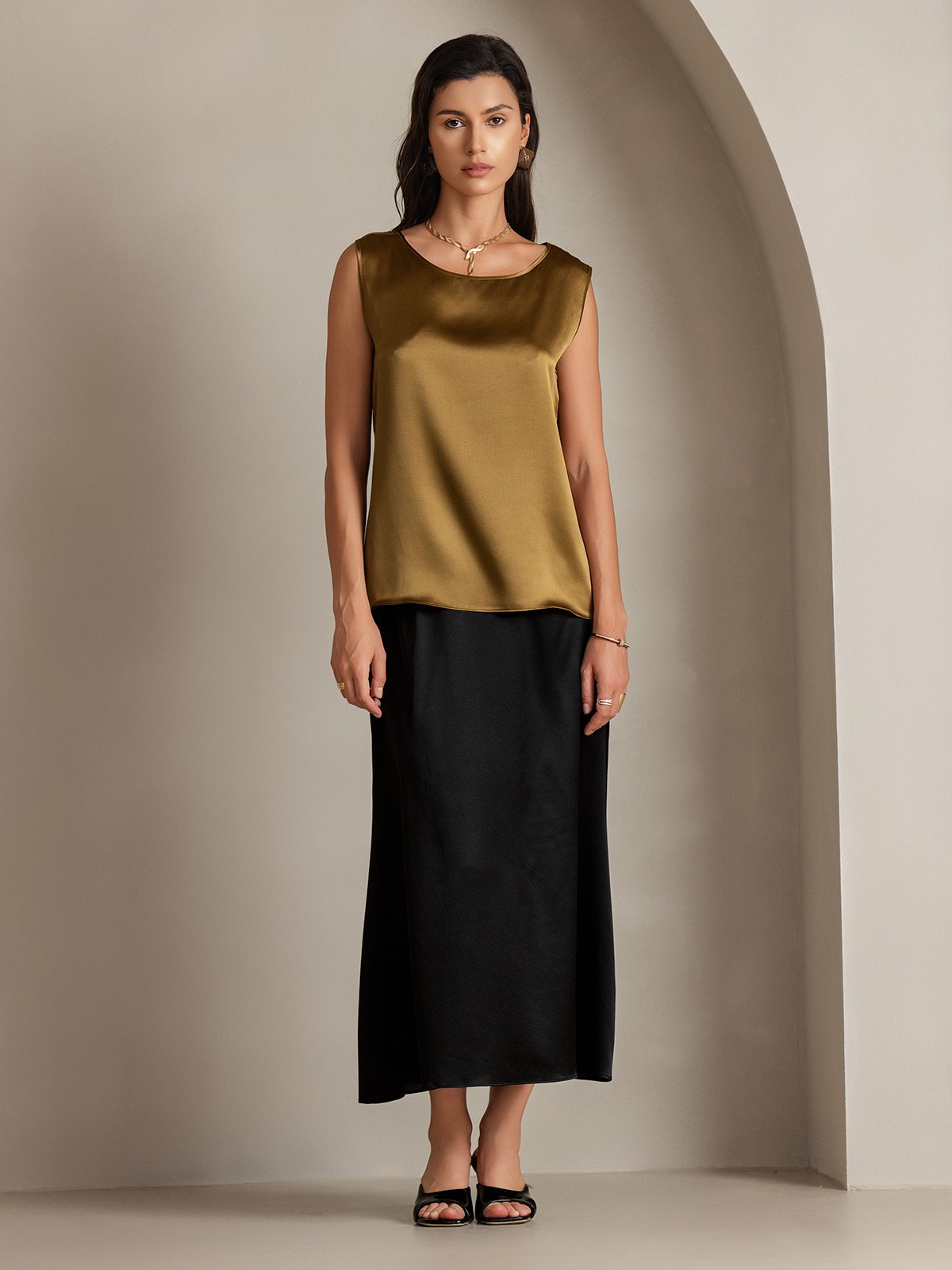 Rosstef 19Momme Silk Sleeveless Round Neck Kadın Tank Top