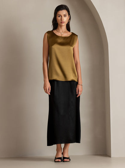 Rosstef 19Momme Silk Sleeveless Round Neck Kadın Tank Top