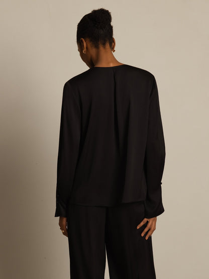 Rosstef 19Momme Stretch Silk V Neck Long Sleeve Blouse