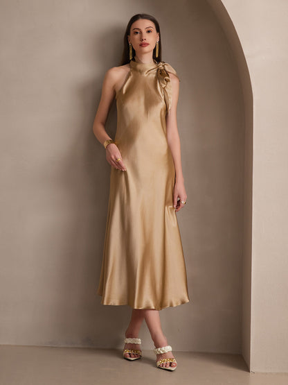 Rosstef 19Momme Silk Sleeveless Tie Neck Midi Dress