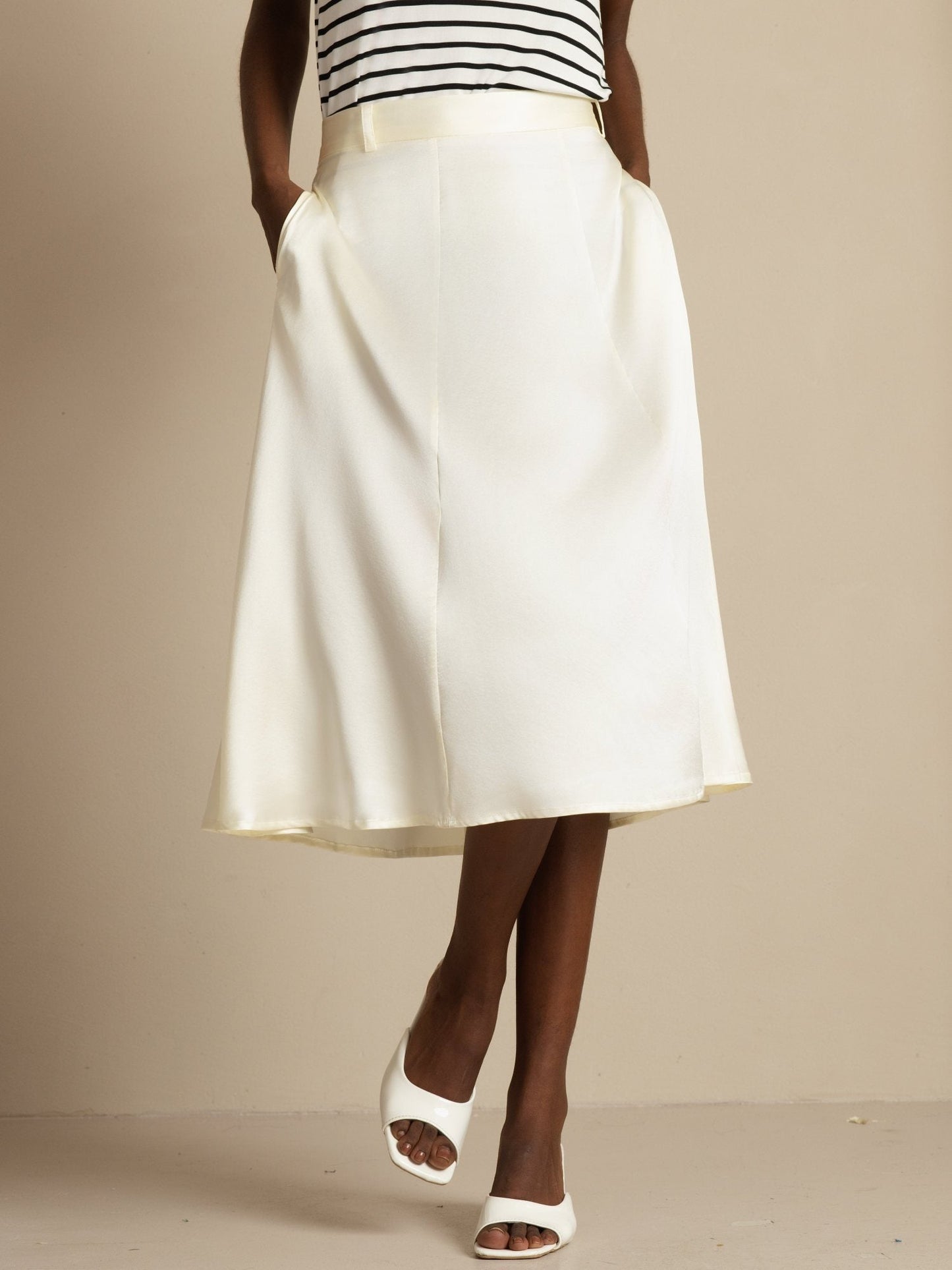 Rosstef Silk A-Line Midi Skirt with Pockets