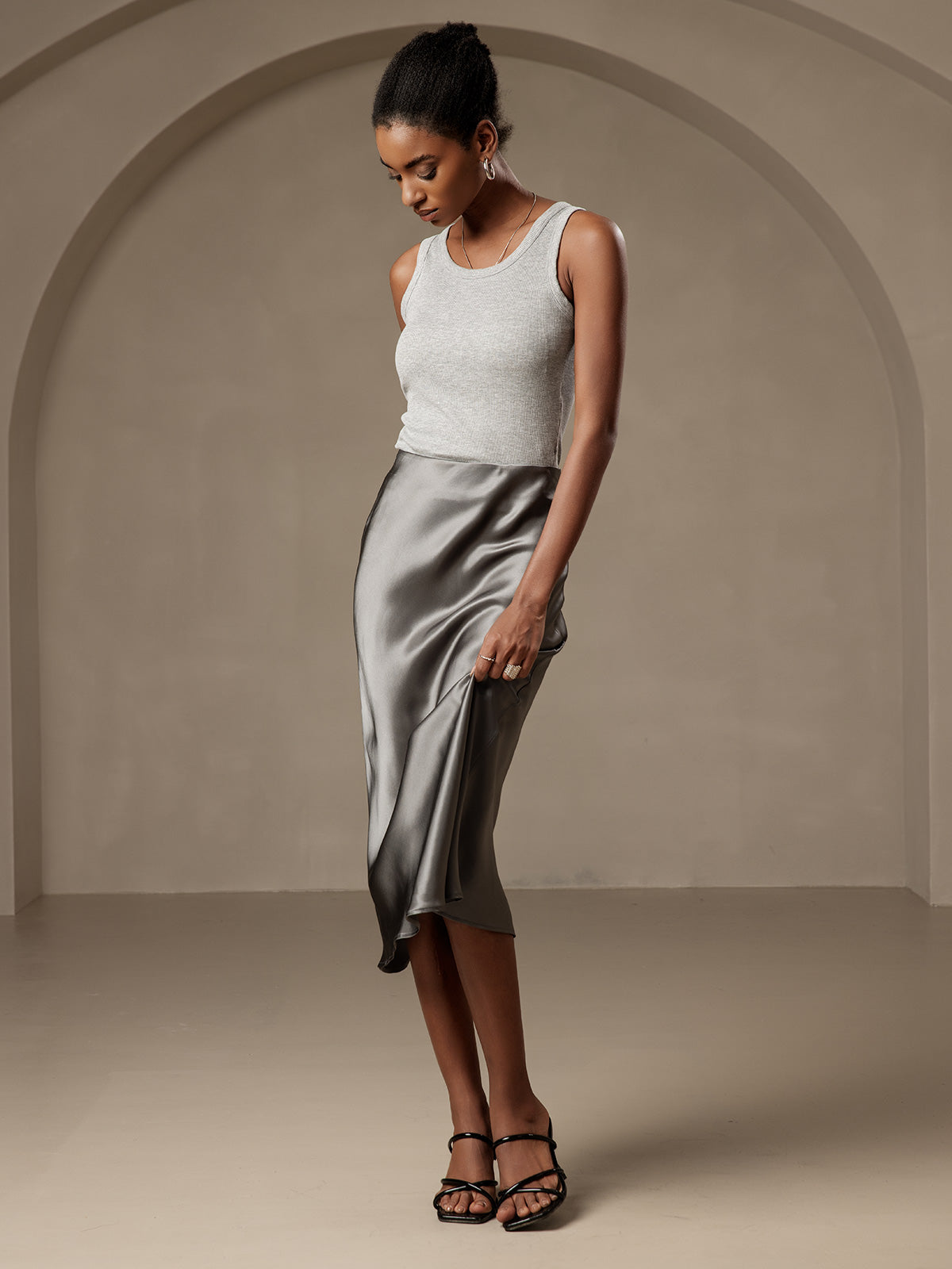 Rosstef 100% Mulberry Silk Stretch Long Straight Skirt