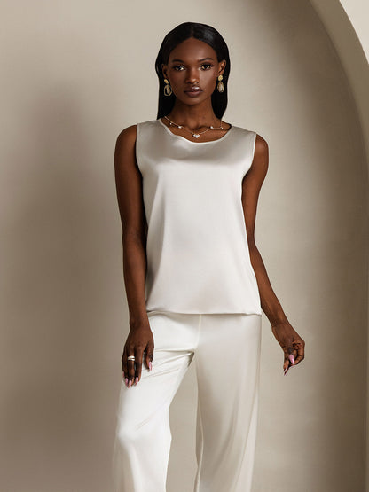 Rosstef 19Momme Silk Sleeveless Round Neck Women's Tank Top