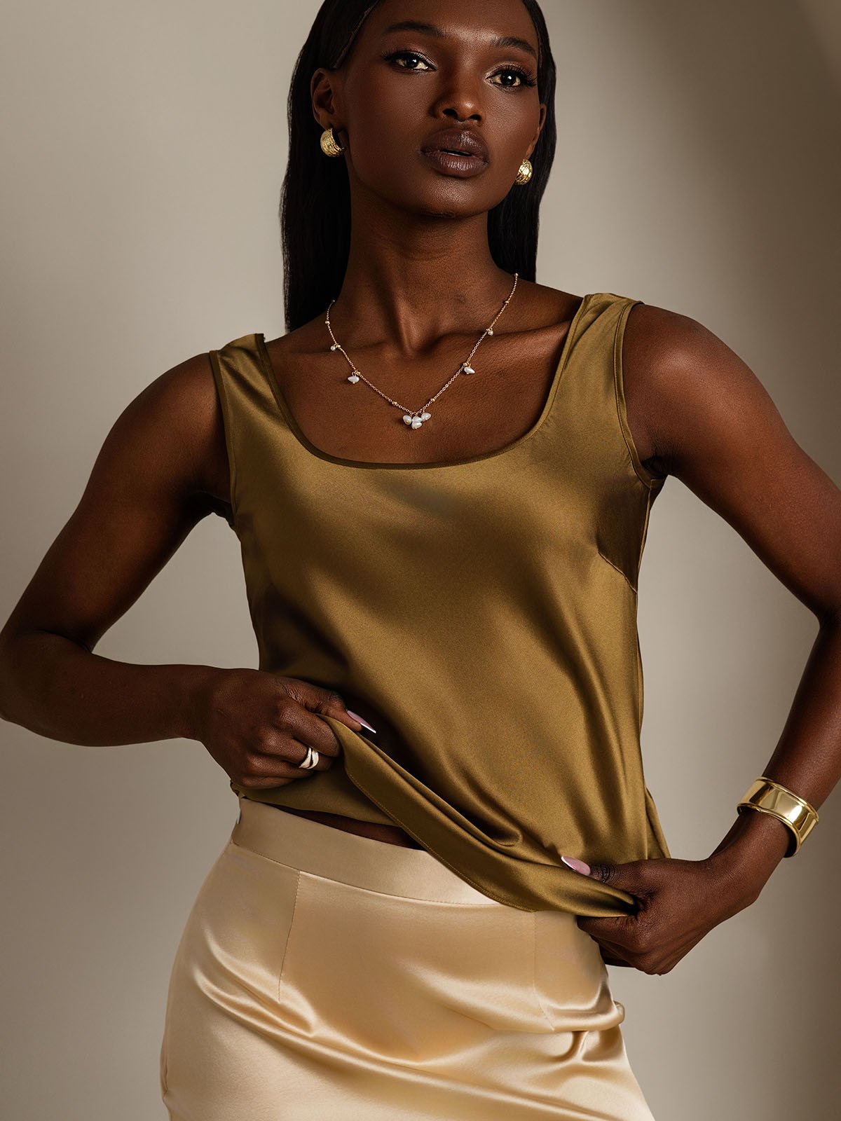 Rosstef 19Momme Silk Sleeveless U Neck Kadın Tank Top