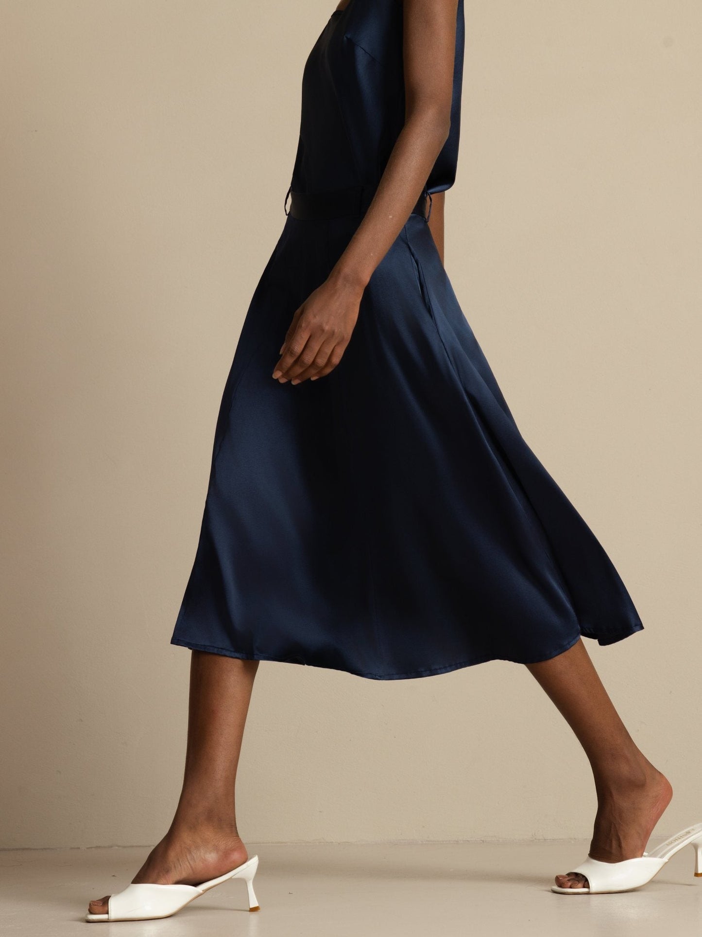 Rosstef Silk A-Line Midi Skirt with Pockets