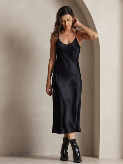Rosstef 100% Mulberry Silk Spaghetti Strap Midi Long Dress