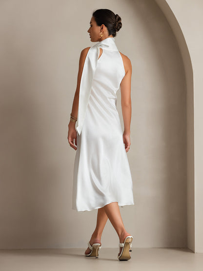 Rosstef 19Momme Silk Sleeveless Tie Neck Midi Dress